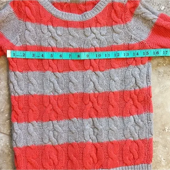 Women's Ann Taylor LOFT Tan and Orange Stripe Cableknit Sweater - Small - Picture 6 of 6